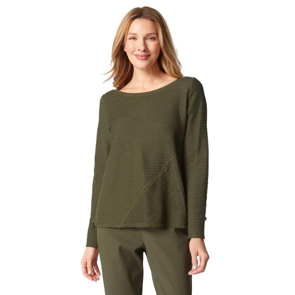 Habitat Lagenlook Olive Green Ribbed Long Sleeve Top Cotton Earthy Boho Blouse L